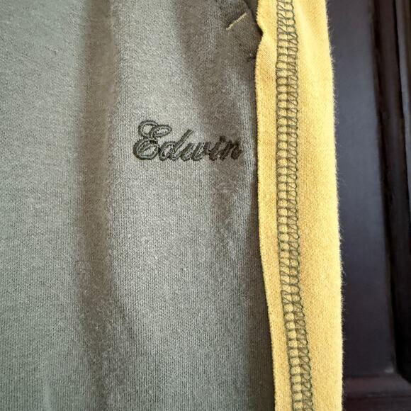 EDWIN | Olive Green and Yellow Side stripe straight leg sweatpants | XL - Picture 3 of 6